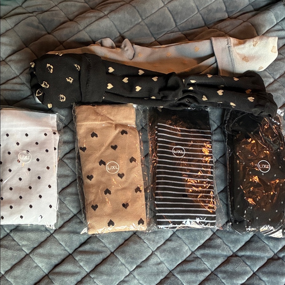 Six sets of patterned compression socks